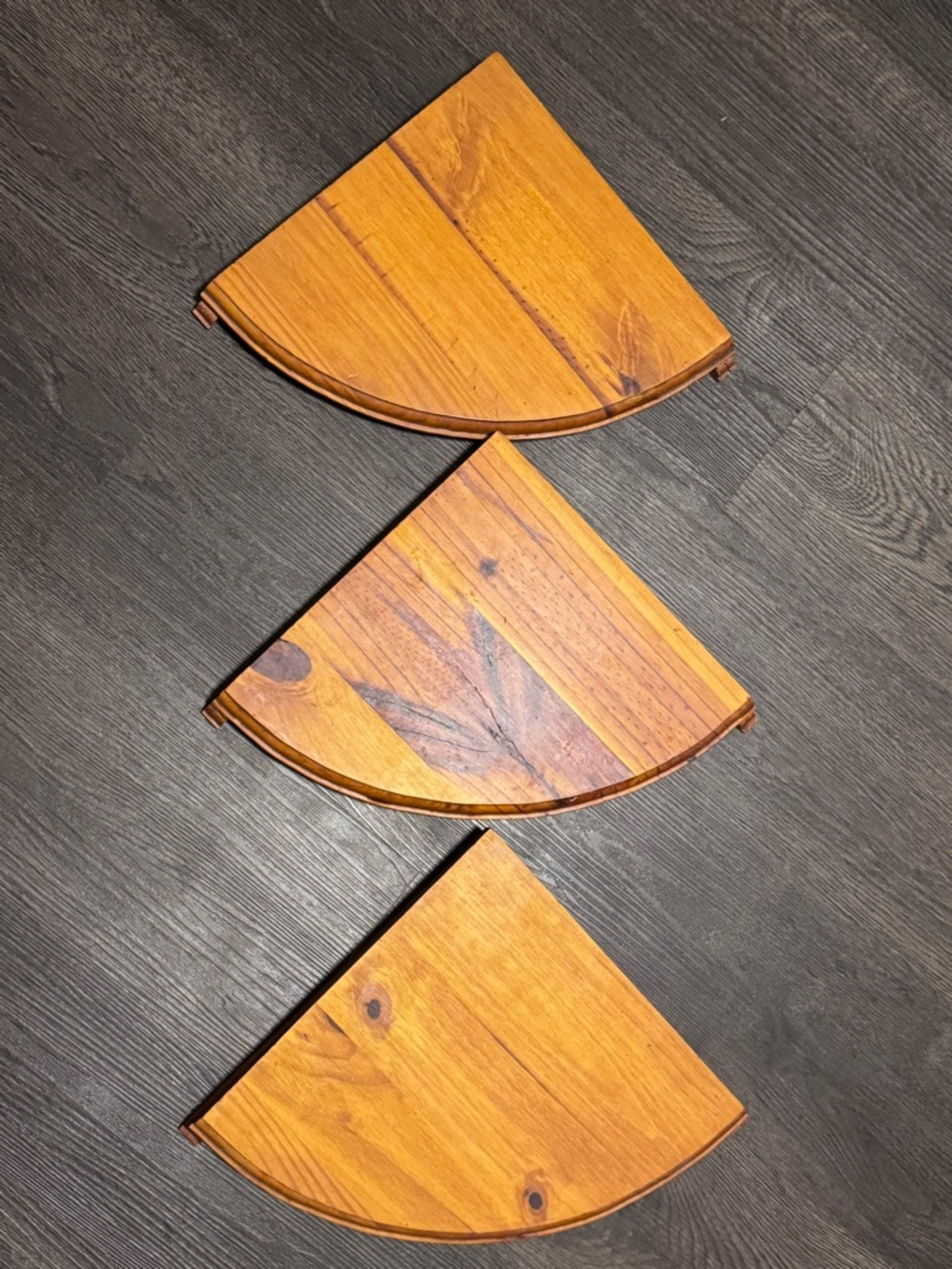 Vintage Three-Piece Wooden Semi-Circle Wall Shelf Set – Natural Brown Finish